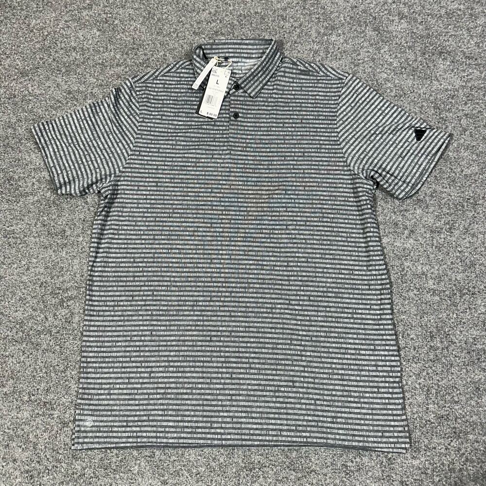 Adidas Go-To Gray Striped Short Sleeve Golf Polo Shirt Size Large NWT